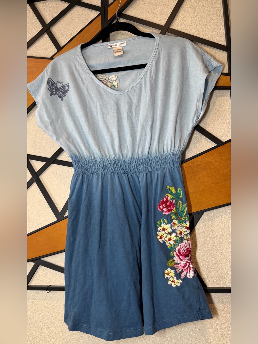Casual Two-Tone Blue Floral Mini Dress